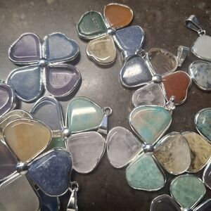 4 Leaf Clover Silver  Multi- Stone Pendant